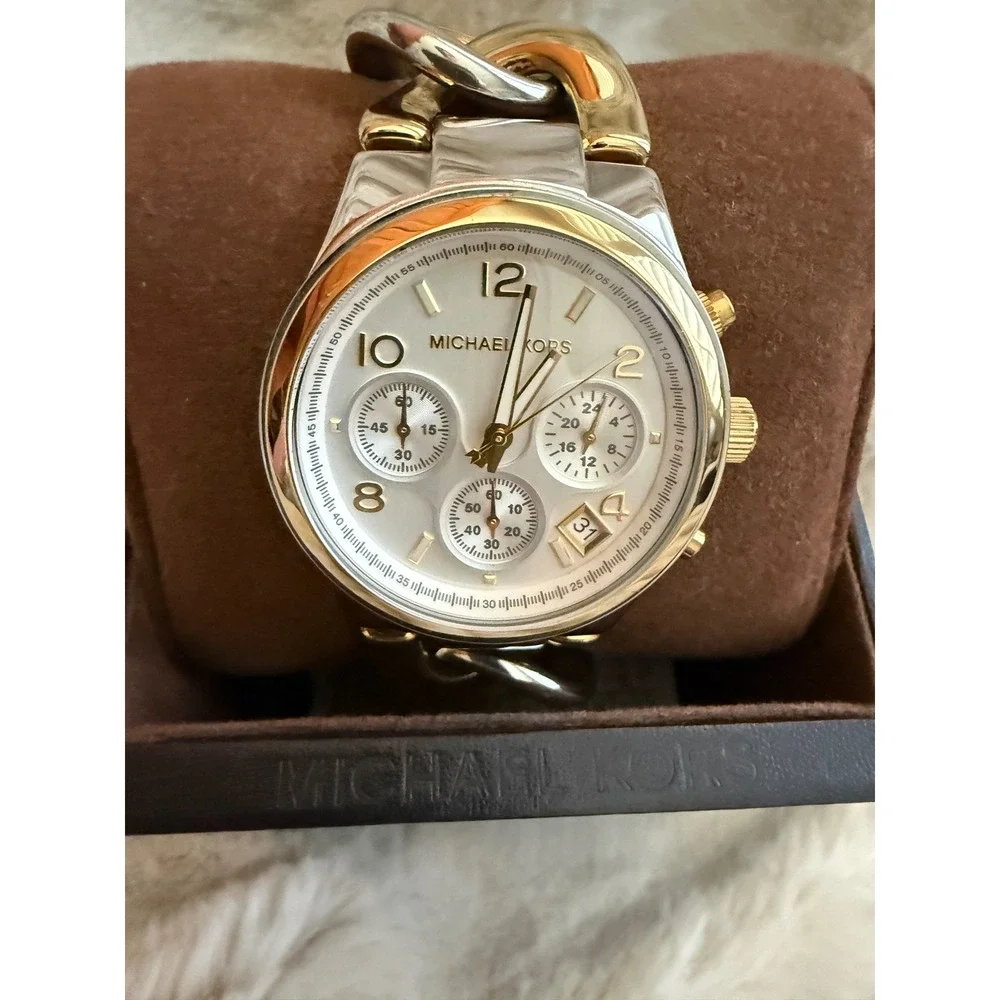 Michael Kors MK5634 Two Tone Silver Gold Runway Chain Link Chronograph Watch
